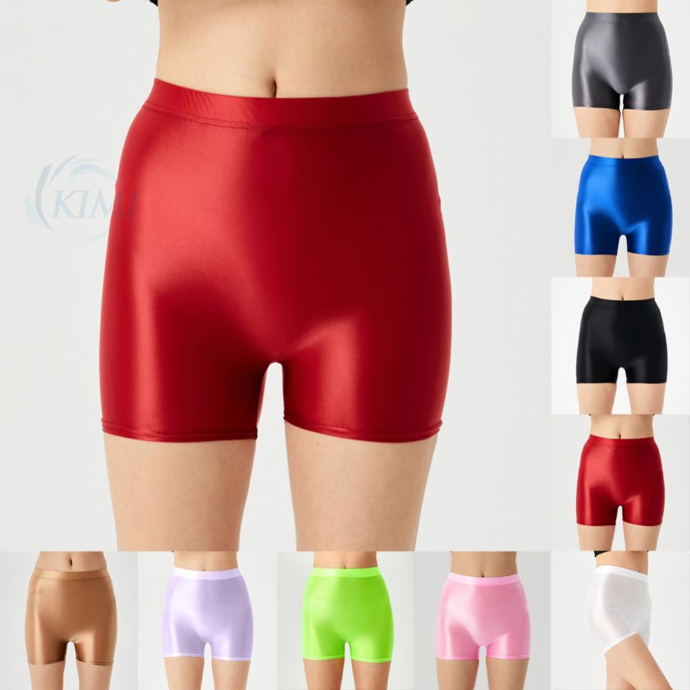 KIMI-Women's and Men's High Waist Shiny Glossy Shorts Perfect for Gym Running and Yoga