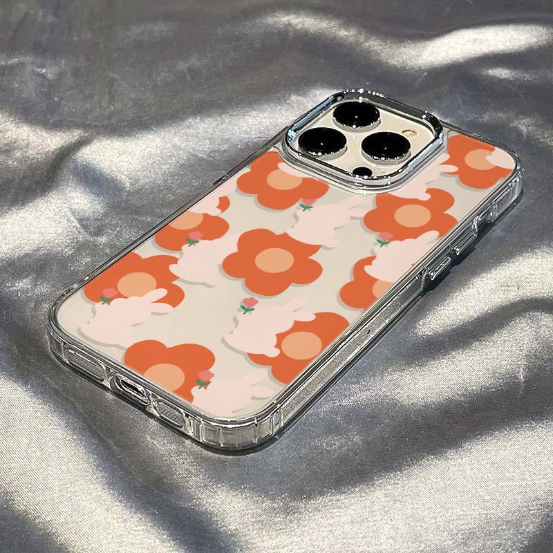 ✅Ốp Điện Thoại Mềm Chống Sốc In Hình Thỏ / Hoa Đào Màu Trắng / Cam Cho Iphone 1214Pro 13 711 8 max