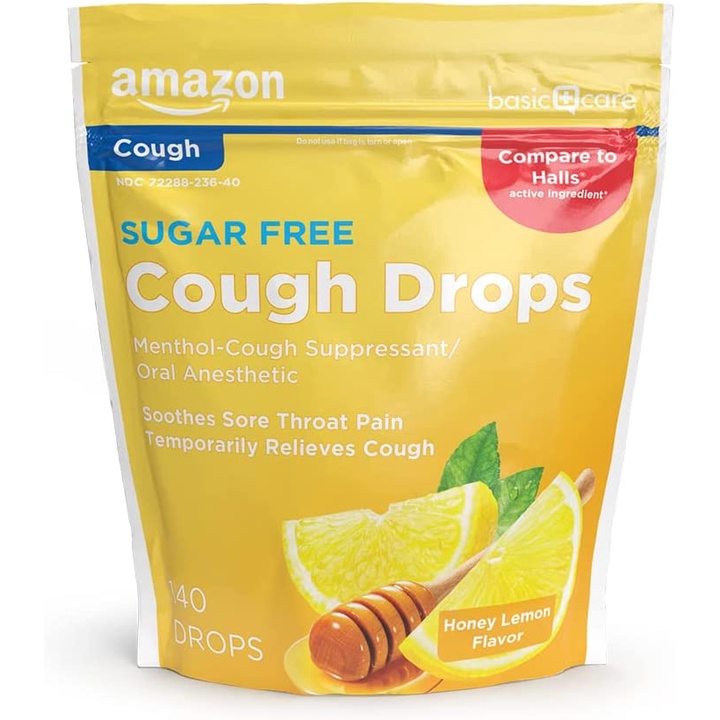 [Hàng Mỹ] Kẹo ngậm the Amazon Basic Care Cough Drops không đường chanh mật ong - 140 viên