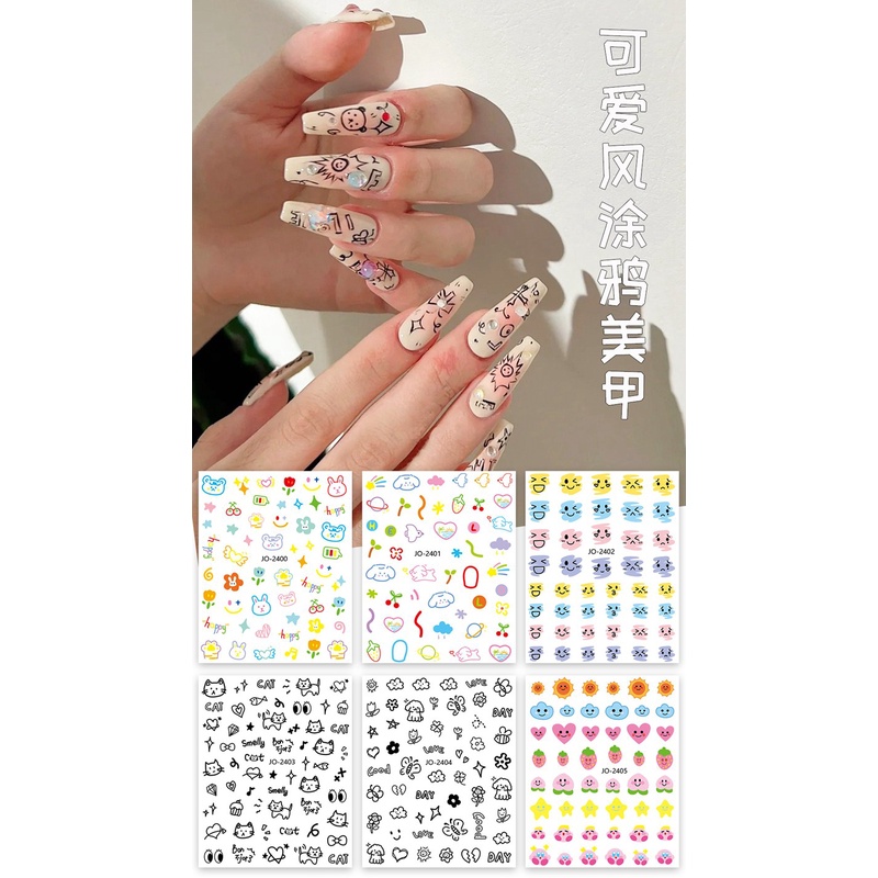 Miếng Dán Trang Trí Móng Tay Họa Tiết Hoạt Hình Graffiti Cho Nữ DIY