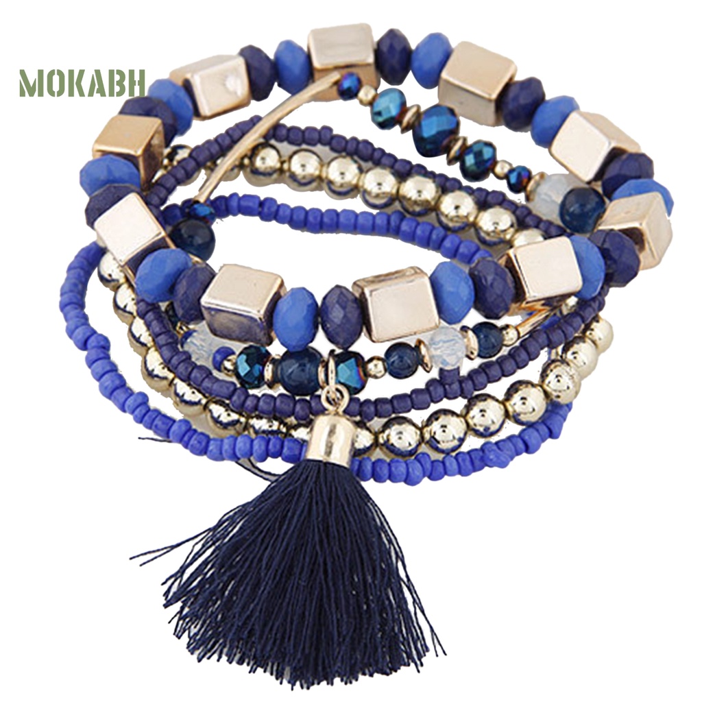 [Mok Abh] Vòng Tay Hạt Nhựa Resin Nhiều Lớp Phong Cách Bohemian Cổ Điển