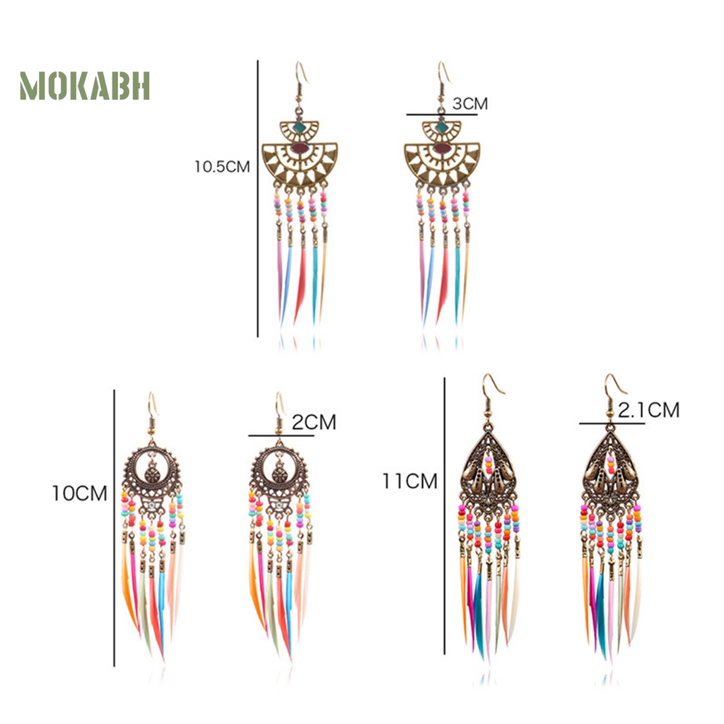 [Mok Abh] Bông Tai Theo Phong Cách Bohemian Retro Hình Lông Vũ