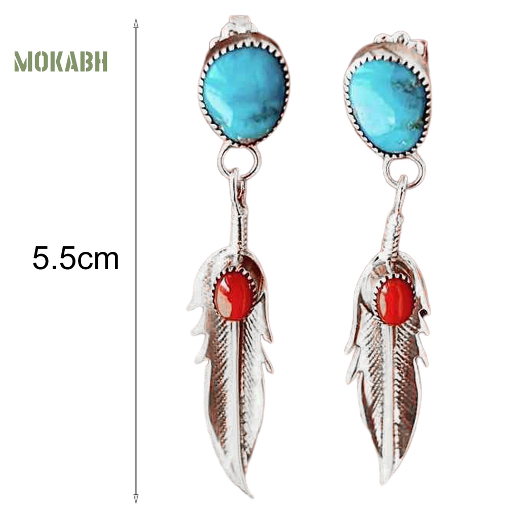 1 Đôi Bông Tai Hình Lông Vũ Đính Đá Ngọc Lam Nhân Tạo Dáng Dài Thanh Lịch Dành Cho Nữ