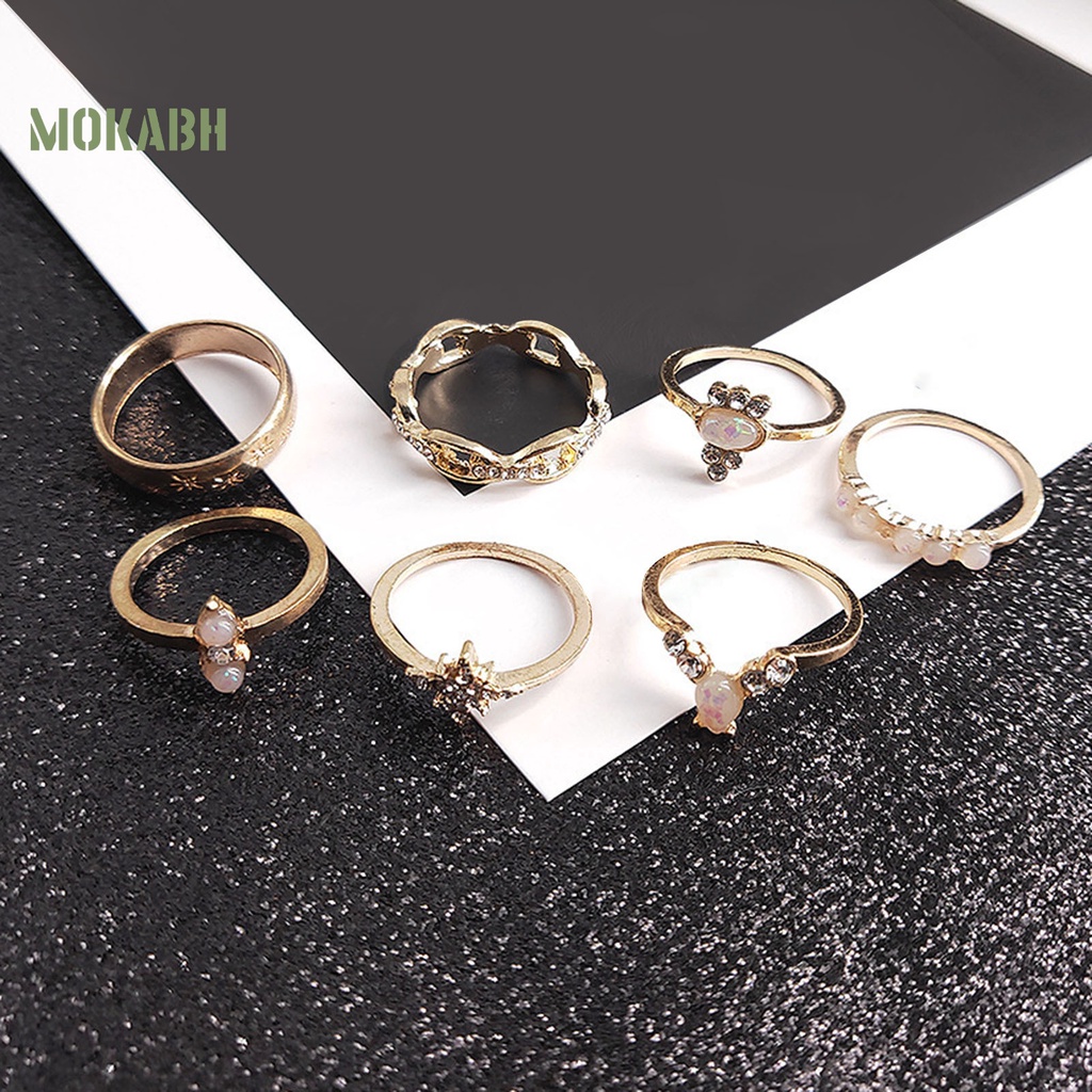 [Mok Abh] 17 Nhẫn Đeo Giữa Ngón Tay Đính Đá Kiểu Dáng Vintage