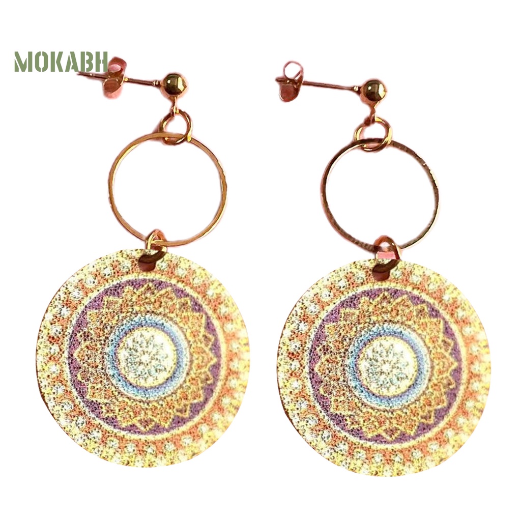 1 Đôi Bông Tai Tròn Mạ Điện Họa Tiết Hình Học Phong Cách Vintage Dành Cho Nữ