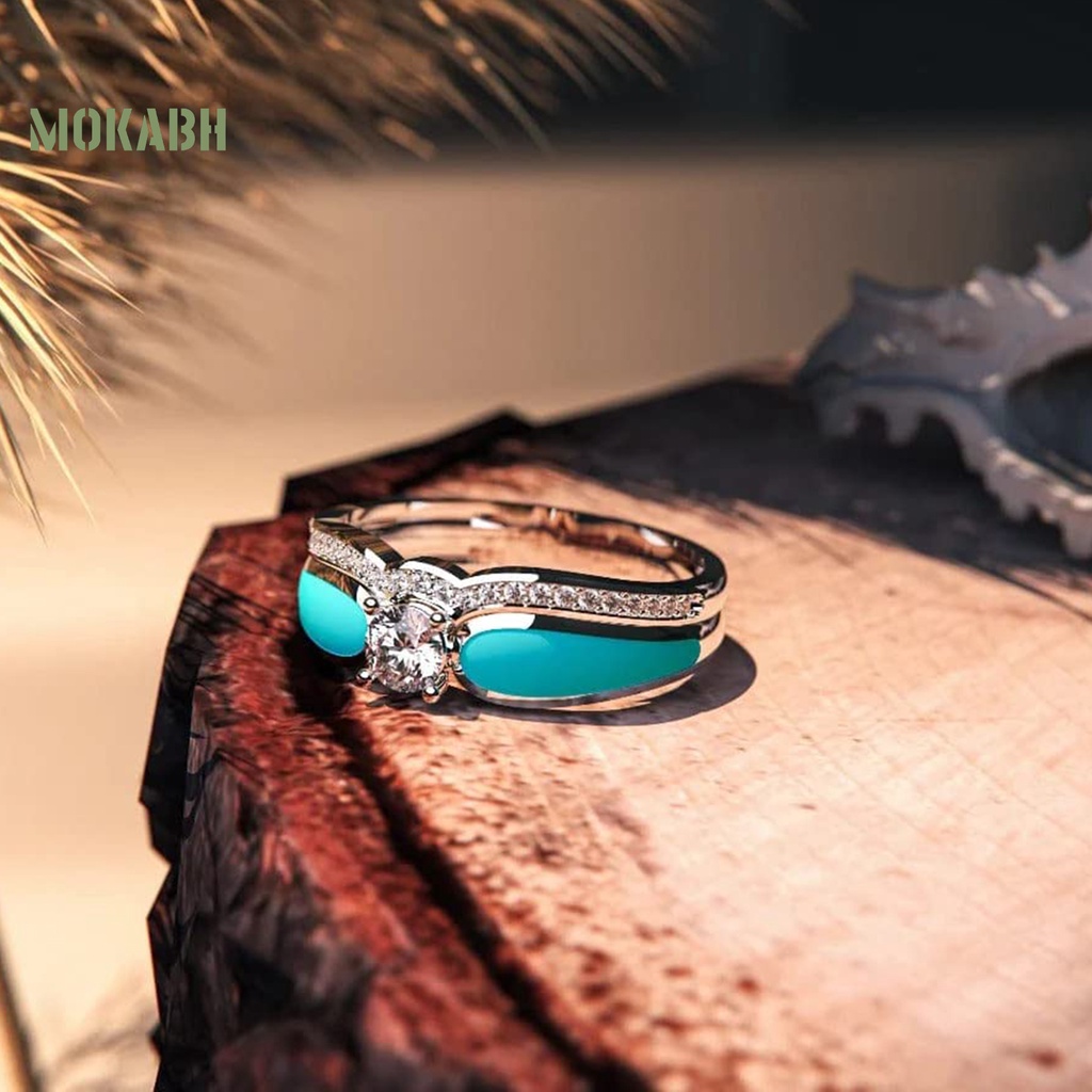 [Mok Abh] Nhẫn Đính Đá Ngọc Lam Giả Hình Sóng Biển Hai Lớp Không Gây Dị Ứng Có Thể Tháo Rời Thời Trang Thanh Lịch Cho Nữ