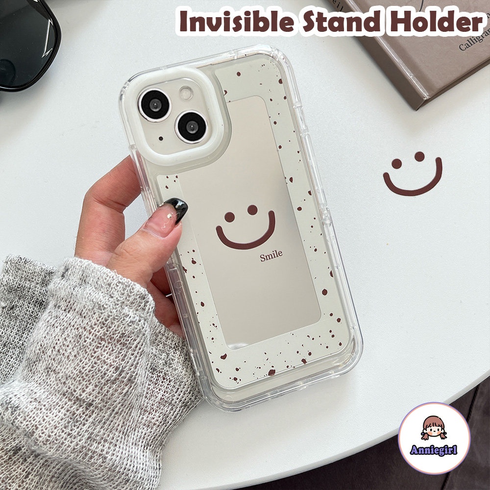 Ốp Điện Thoại TPU Mềm Tích Hợp Gương Trang Điểm Hình Mặt Cười Cho IPhone 11 14 Pro Max 13 Pro Max 12