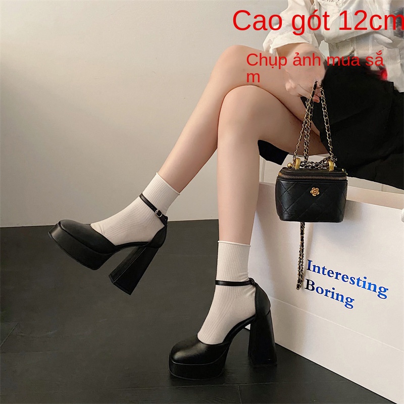 Giày Cao Gót 12CM Đế Dày Mũi Vuông Phong Cách Mary Jane