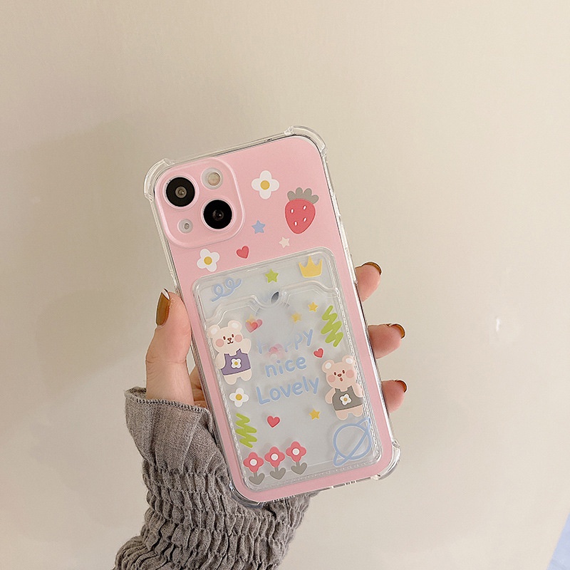 Ốp lưng IPhone  trong túi đựng thẻ gấu dâu tây 6/6s/6plus/6splus/7/7plus/8/8plus/xs/11/12/13/14/Pro/Plus/Promax TT25