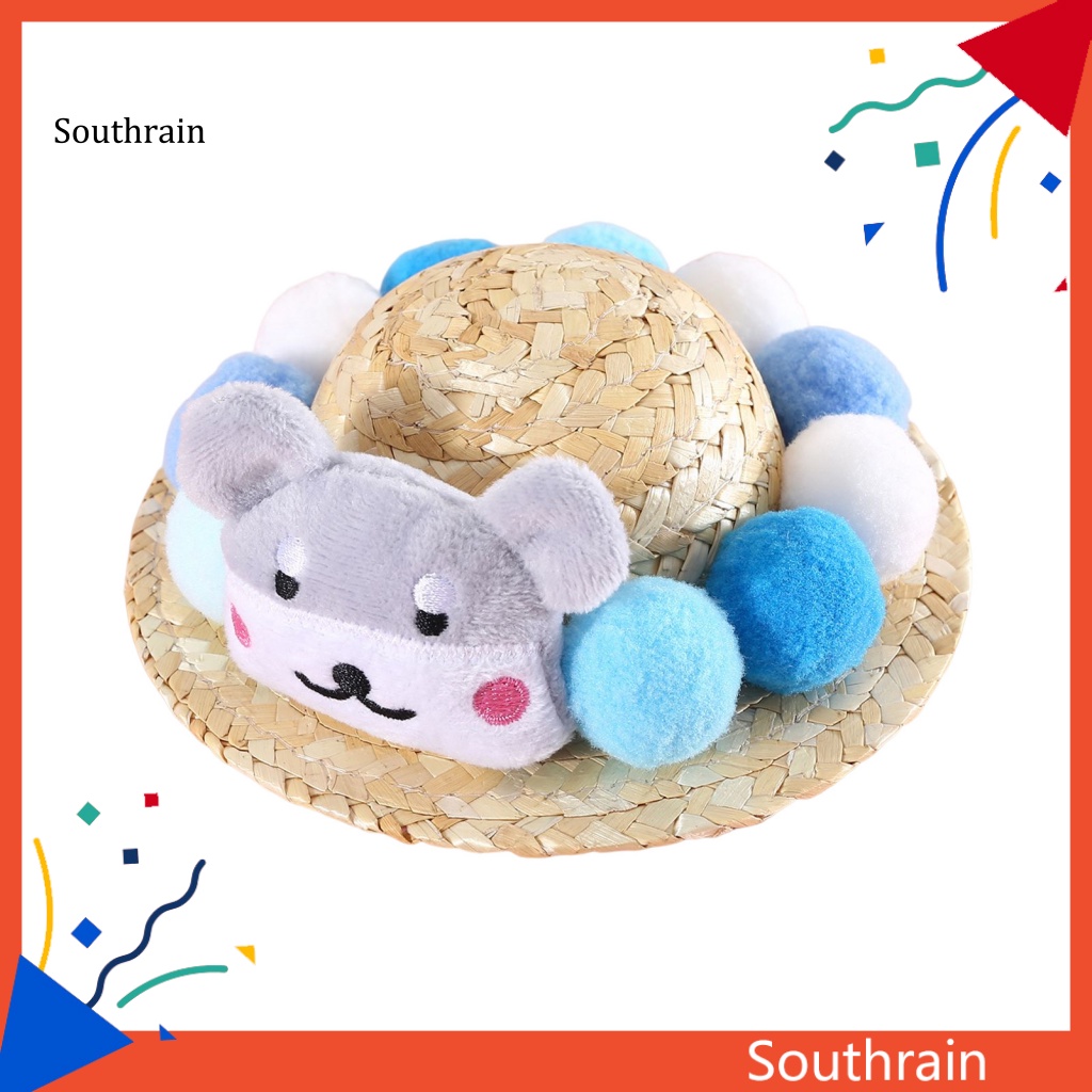 Mũ Chống Nắng Trang Trí Búp Bê Đính Bóng Lông Nhiều Màu Dễ Thương Có Thể Điều Chỉnh Vành Rộng Cho Thú Cưng