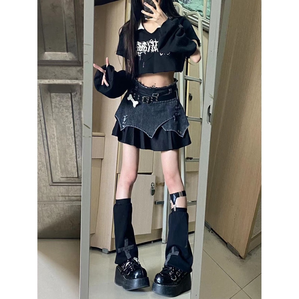 Set Áo Và Chân Váy Denim Ngắn Lưng Cao Thời Trang Mùa Hè Hàng Mới 2023 y2k