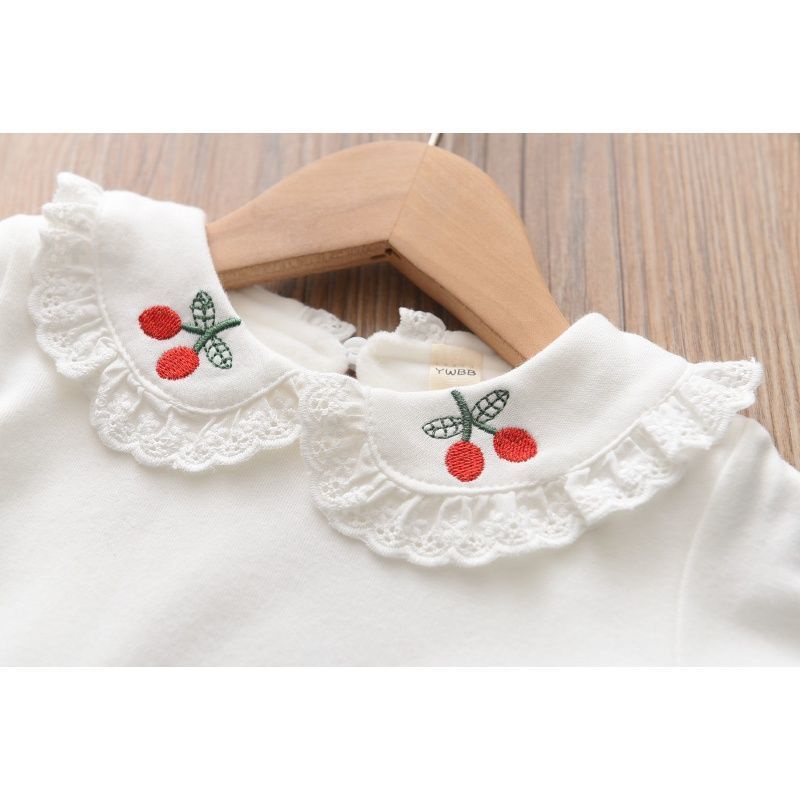 Áo Thun Tay Dài Cổ Búp Bê Thời Trang Xuân Thu Cho Bé Gái