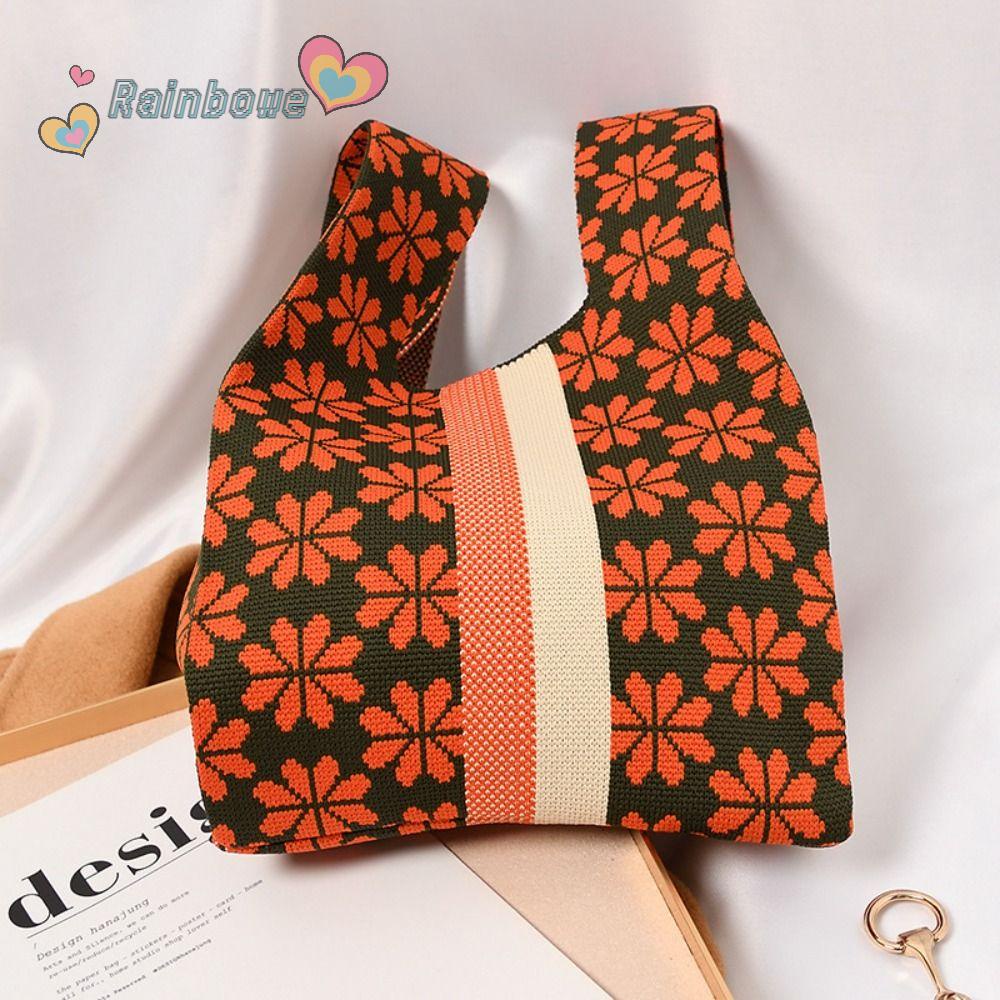 Túi Mua Sắm Đeo Cổ Tay Đan Len Màu Cầu Vồng Có Thể Tái Sử