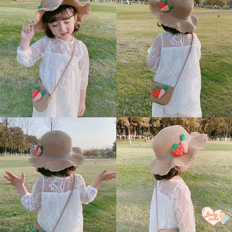 Túi cói Đan Lát Hình Trái Cây + Mũ Xinh Xắn Cho Bé