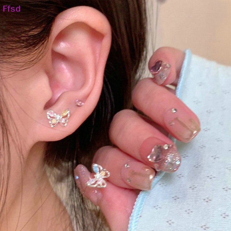 {Ffsd} Khuyên Tai Dạng Xoắn Ốc Đính Đá Zircon Bóng Hình Bướm Làm Quà Tặng Đám Cưới Cho Nữ