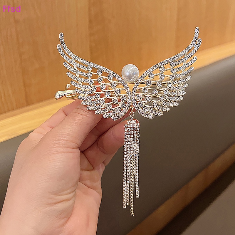 {Ffsd} Kẹp Tóc Đuôi Ngựa Hình Đôi Cánh Thiên Thần Đính Đá Ngọc Trai Giả Phong Cách Hàn Quốc Cho Nữ * Bán Chạy