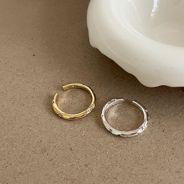 Nhẫn Kim Loại Hở Đính Đá Zircon Kiểu Hàn Quốc Dễ Thương Cho Nữ
