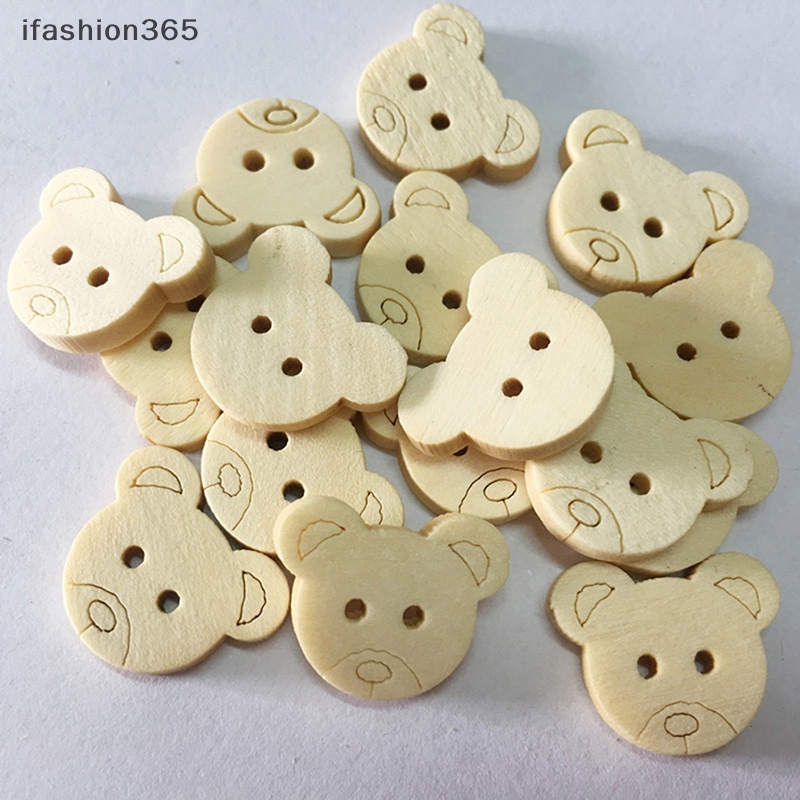 Set 20 Nút Gỗ 2 Lỗ Hình Gấu Bông 13x11mm ifashion365