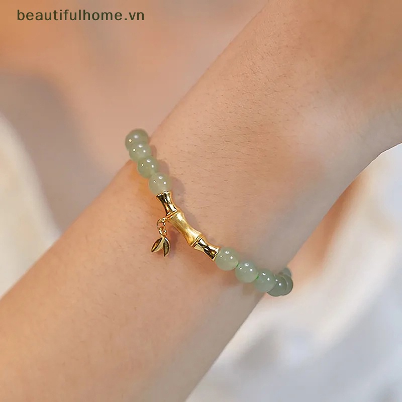 [beautifulhome] Vòng Tay Hạt Ngọc Bích Hetian Giả Tre Thủ Công Cổ Điển Cho Nữ [beauty]