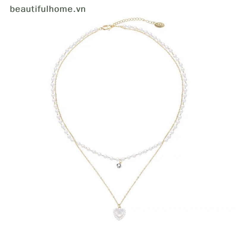 Vòng cổ Mặt Hình Trái Tim Đính Ngọc Trai Lấp Lánh Thời Trang Cho Nữ