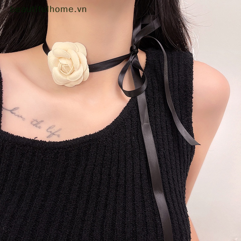 Vòng Cổ Choker Họa Tiết Hoa Trắng Thắt Nơ Xinh Xắn Cho Nữ