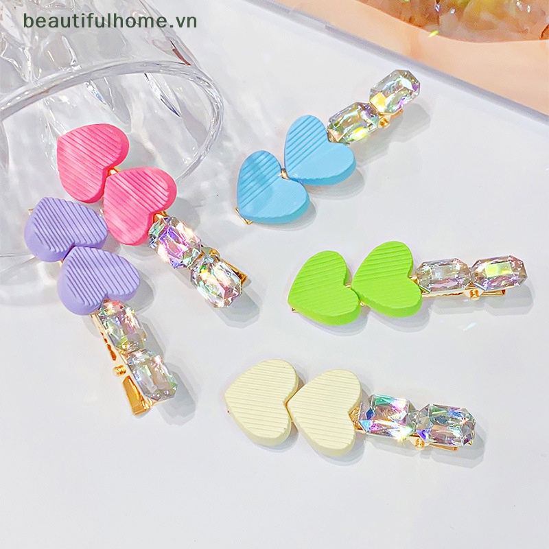 Kẹp Tóc Đính Đá Trái Tim Nhiều Màu Sắc Phong Cách Hàn Quốc Dễ Thương Cho Nữ