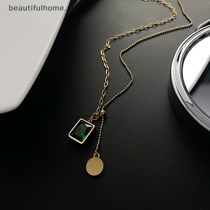 Vòng cổ Mặt Đá Xanh Lá Bằng Thép Không Gỉ Phong Cách Hip Hop Thời Trang Cho Nữ