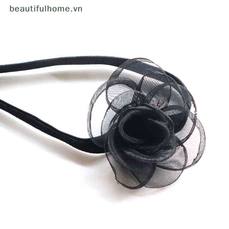 [beautifulhome] Vòng Cổ Choker Dây Ruy Băng Hoa Trà Siêu Dài Màu Đen Quyến Rũ Làm Quà Tặng Tiệc Tùng [beauty]