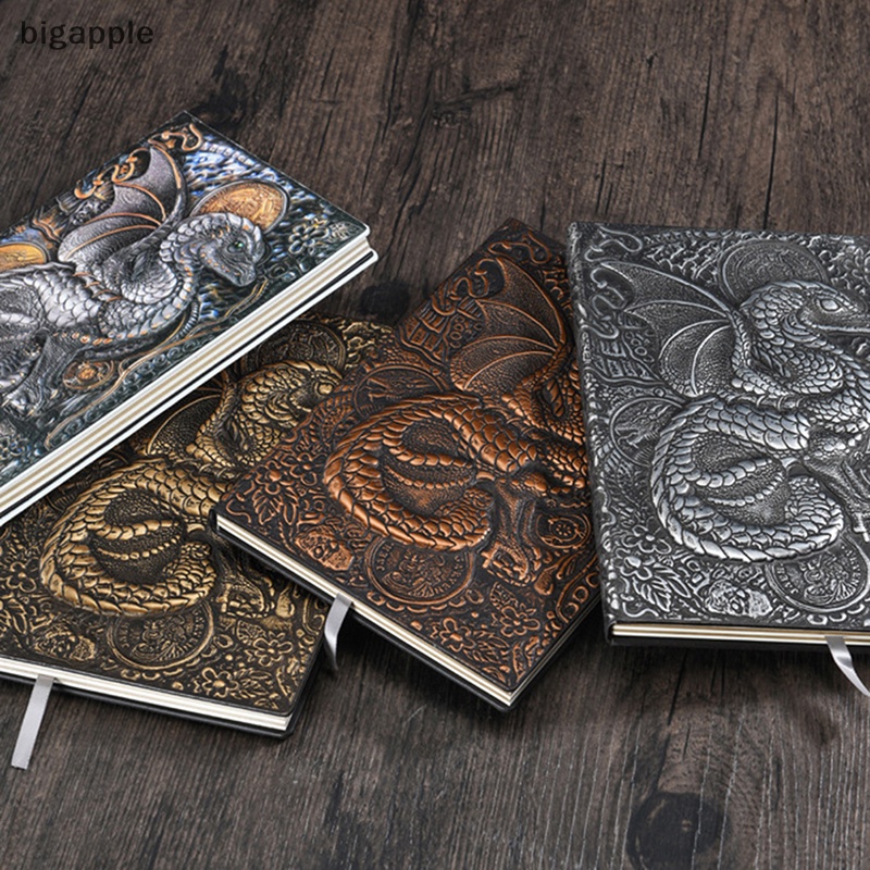 Sổ Tay 3D A5 Bìa Da Pu Dập Nổi Họa Tiết Rồng Ba Chiều Phong Cách Retro Châu Âu