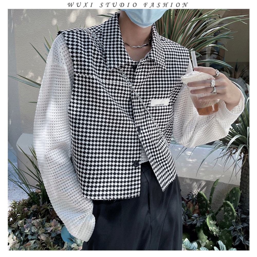 Áo Khoác Không Tay Họa Tiết Caro Phong Cách Mỹ Cao Cấp Cho Nam