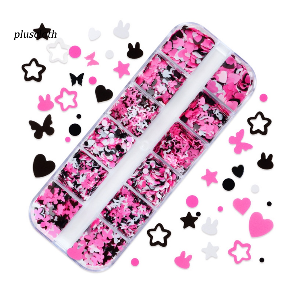 1 Hộp 12 Ngăn Đựng Hạt Kim Sa Tròn / Bướm / Ngôi Sao / Trái Tim Trang Trí Móng Tay Nghệ Thuật
