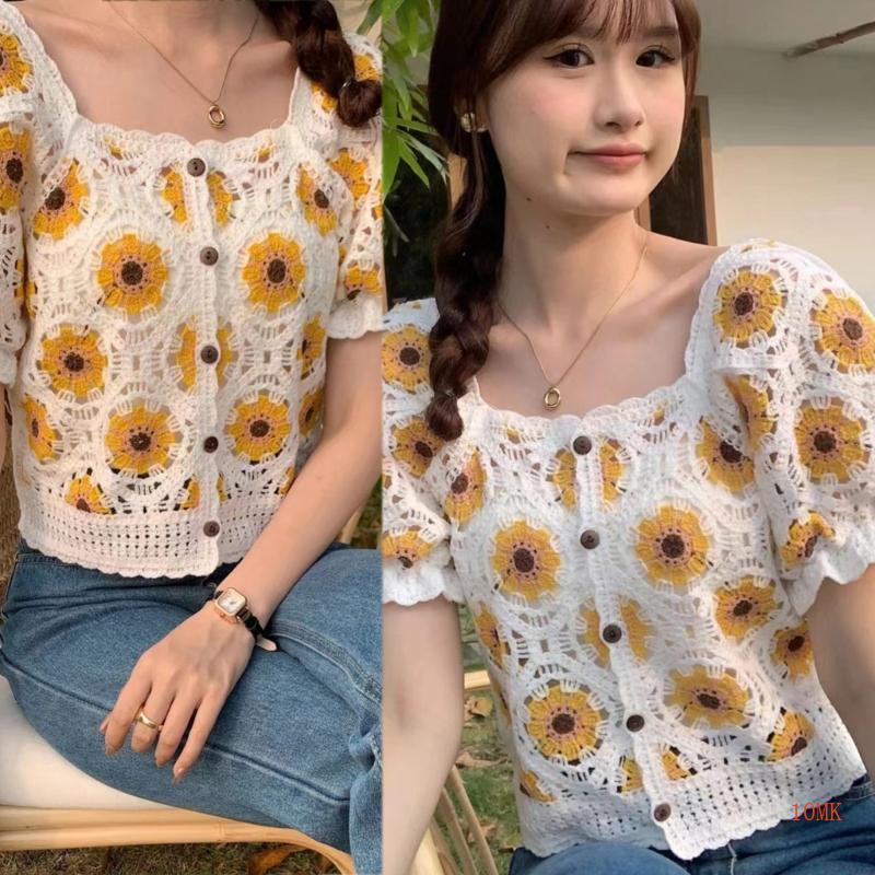 Xiangbao Áo Crop Top Dệt Kim Khoét Lỗ Y2K Thời Trang Đường Phố Mùa Hè Cho Nữ