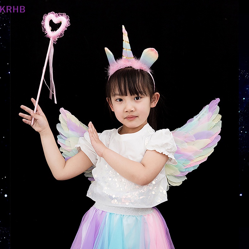 1 Bộ Băng Đô Cánh Thiên Thần Lông Vũ Nhiều Màu Hóa Trang Tiệc Giáng Sinh Cho Bé Gái Mới