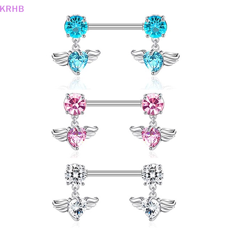 Nhẫn Núm Vú Bằng Thép Không Gỉ Đính Đá Zircon Hình Trái Tim Thời Trang Cho Nữ Mới