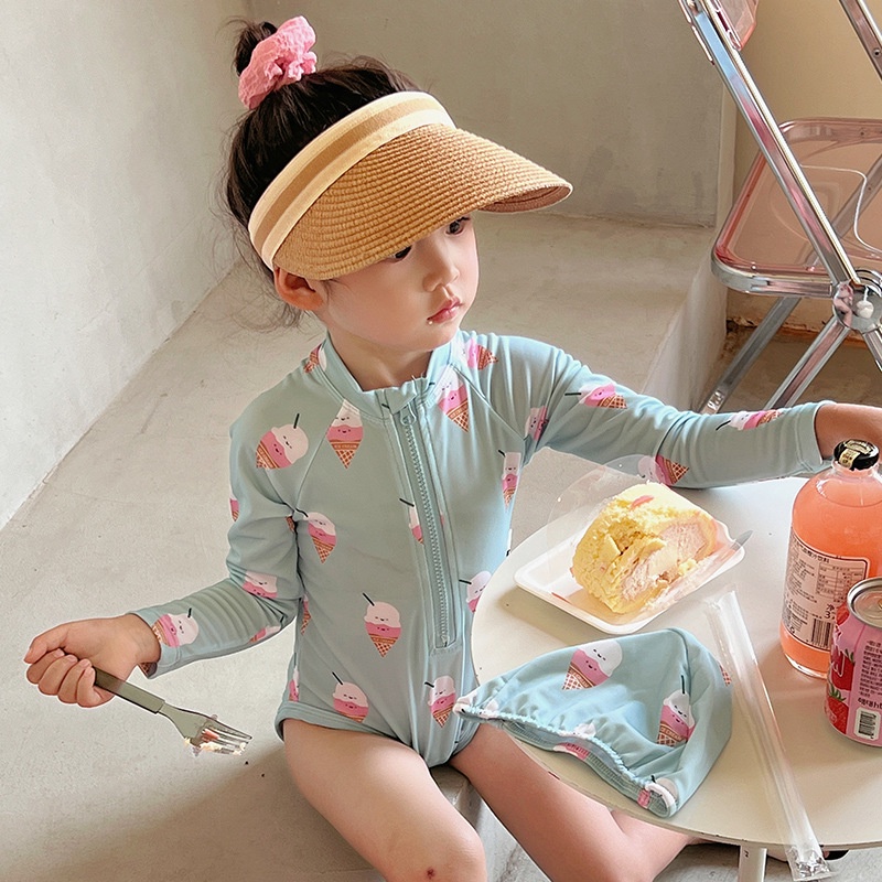 Bộ Đồ Bơi Liền Thân Dài Tay Chống Nắng Mau Khô Hình Kem Cho Bé 90-130cm