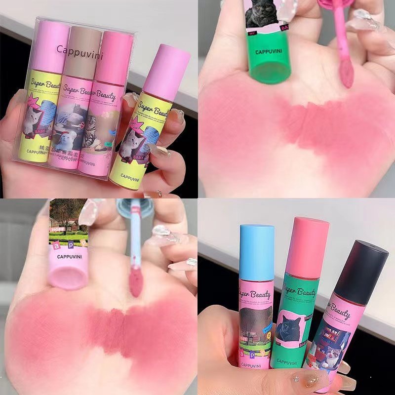 Son Môi Cappuvini Dưỡng Ẩm Chống Thấm Nước Lâu Trôi Không Dễ Phai Và Không Dính Thành Cốc Thiết Kế Hình Mèo Dễ Thương