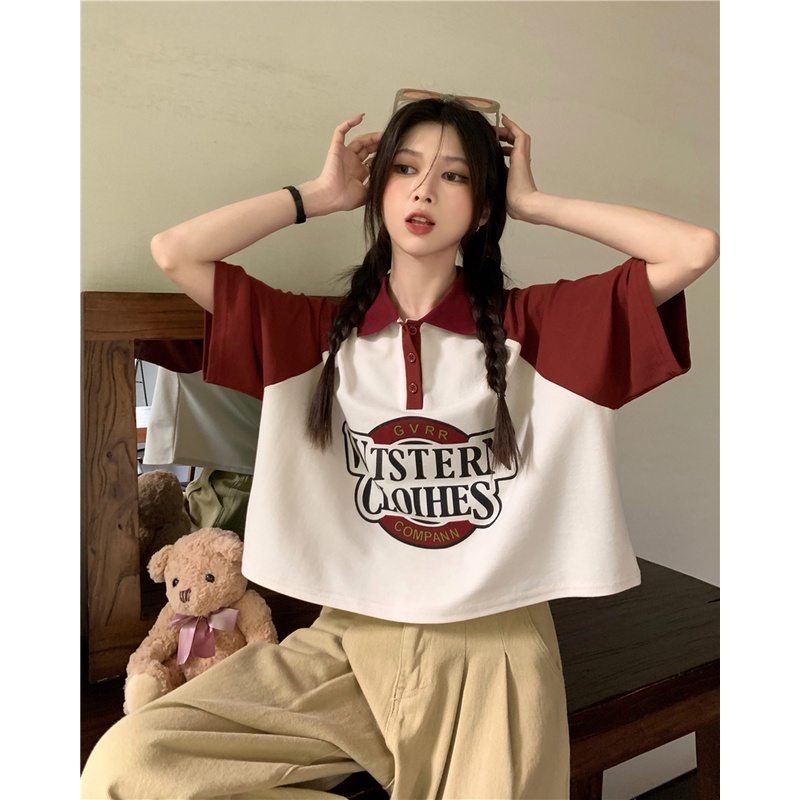 Áo polo Ngắn Tay Dáng Rộng In Chữ Tương Phản Thời Trang Mùa Hè Mới Cho Nữ