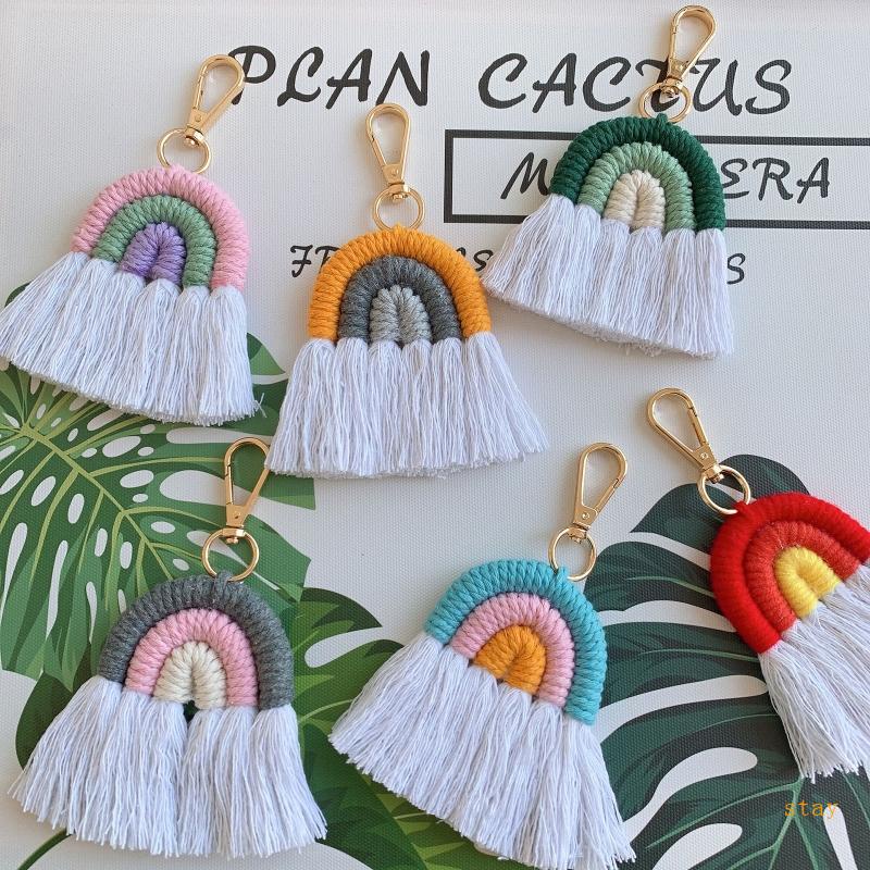 Móc Khóa Macrame Màu Cầu Vồng Phong Cách Boho Dành Cho Nam Nữ