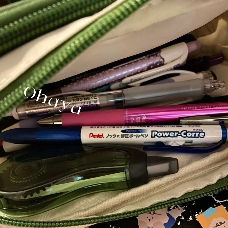 Túi Đựng Bút Bằng Vải Bạt Hai Lớp Sức Chứa Lớn Có Khóa Kéo In Họa Tiết Cỏ Dễ Thương