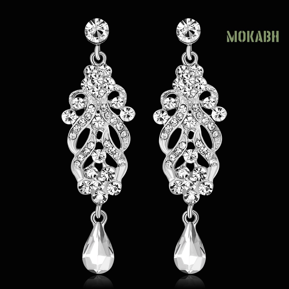 Bông Tai Dáng Dài Hình Hoa Đính Đá Lấp Lánh Thời Trang Cho Nữ