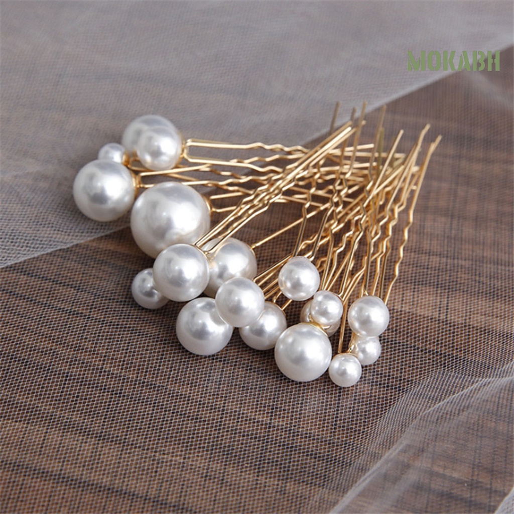 Set 16 Trâm Cài Tóc Chữ U Đính Ngọc Trai Giả Chống Trượt Phong Cách Retro Cho Cô Dâu