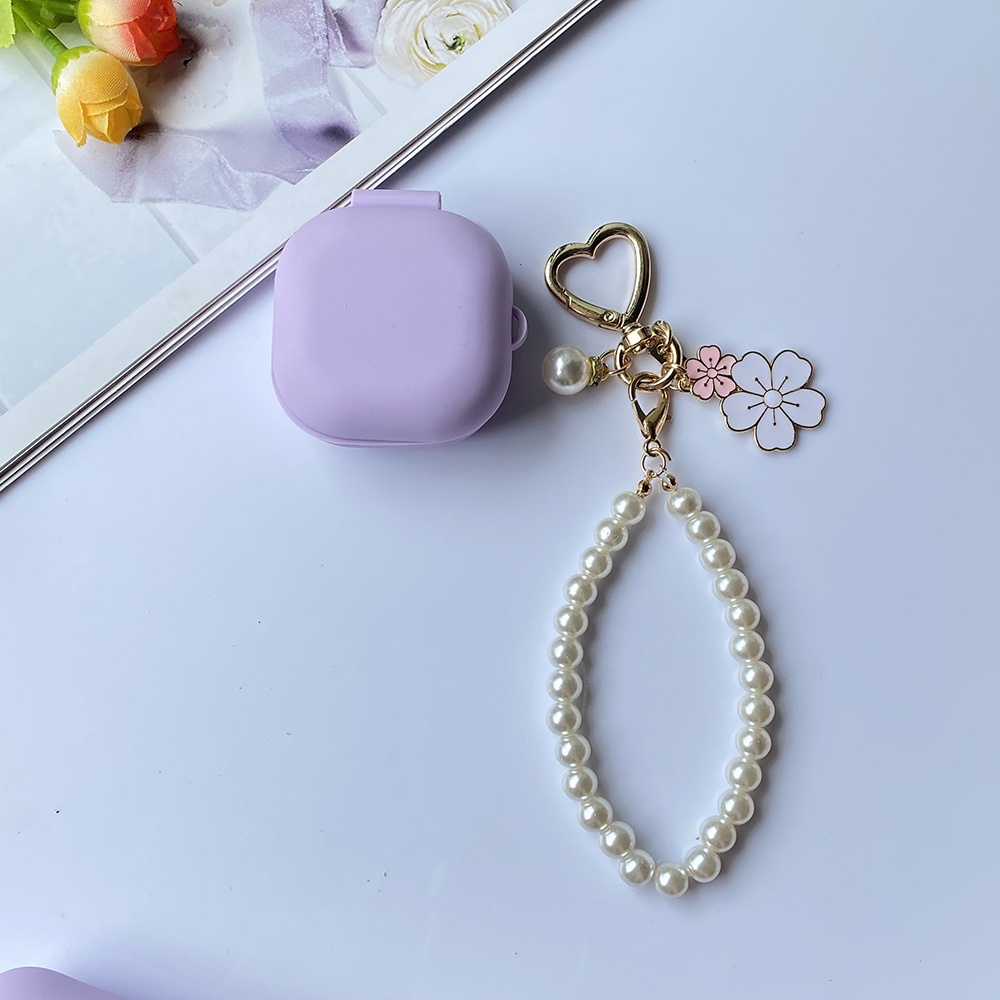 Vỏ Bảo Vệ Hộp Sạc Tai Nghe Samsung Galaxy buds live / buds2 Pro Bằng Silicon Có Móc Khóa Phối Ren Thời Trang