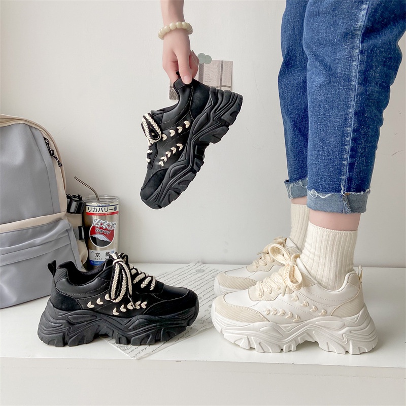 🔥 Giày 🔥 thể thao nữ nhẹ màu đen và trắng thoáng khí giày đế cao Giày Thể Thao Nữ Đế Độn giày sneaker nữ