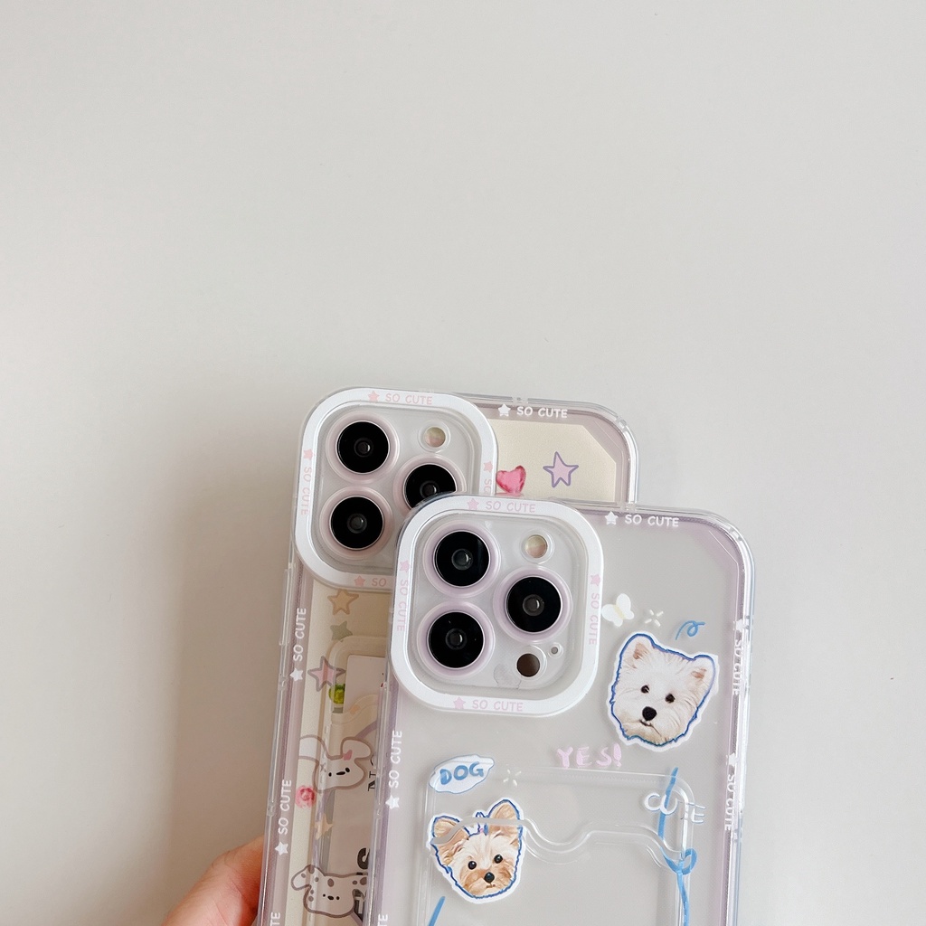 Ốp Điện Thoại Tpu Mềm Trong Suốt In Hình Động Vật Dễ Thương Có Ngăn Đựng Thẻ Cho iPhone 14 Plus 13 12 11 Pro XR XS Max