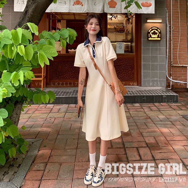 Đầm polo Bigsize Váy nữ dáng suông tay phồng có cổ mùa hè Phong cách Hàn Quốc Thời Trang tiểu thư cá tính xinh đẹp cho người mập béo