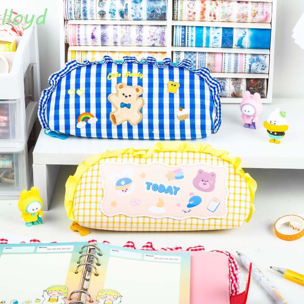 Lloyd Túi Đựng Bút Chì Sức Chứa Lớn Hình Thỏ Gấu Kawaii Trái Tim Phối Ren Để Bàn Cho Nữ Sinh Trường