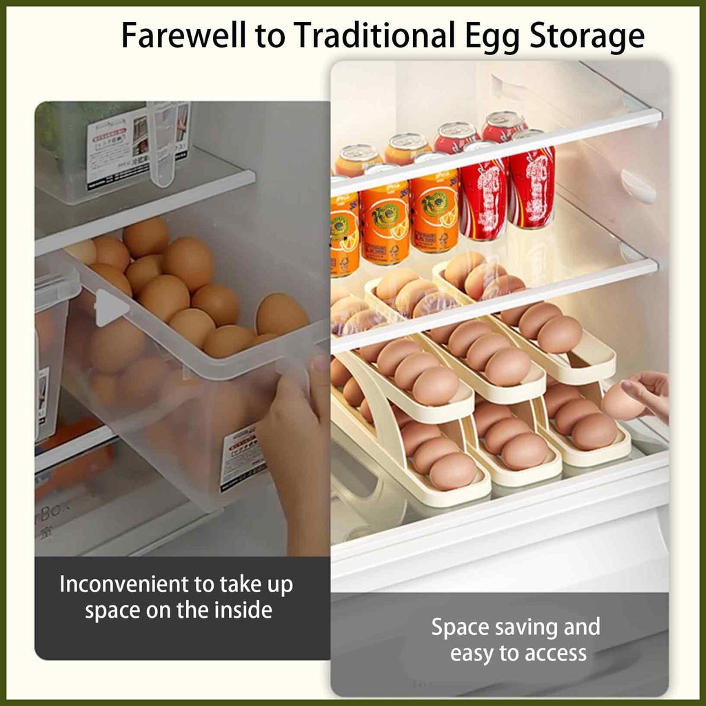 Dụng cụ sắp xếp trứng trong tủ lạnh Tự động lăn trên mặt bàn Giá đỡ trứng Hai tầng Khay đựng trứng tiết kiệm không gian cho nhà bếp gia đình