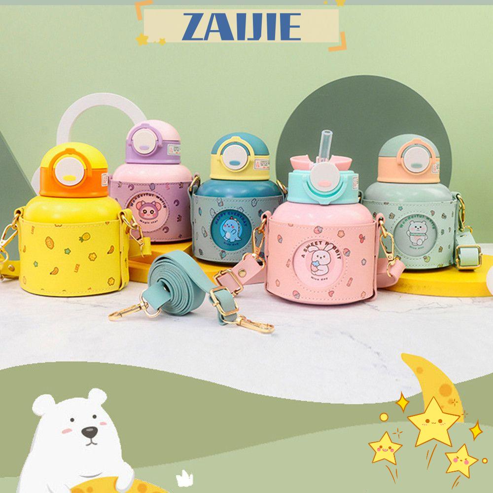 Bình Nước Giữ Nhiệt 24 600ml Chất Liệu Inox Họa Tiết Hoạt Hình Dễ Thương Kèm Ống Hút