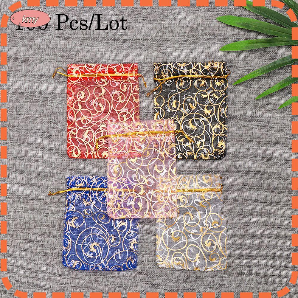 Set 100 Túi Lưới Đựng Trang Sức In Họa Tiết Trái Tim