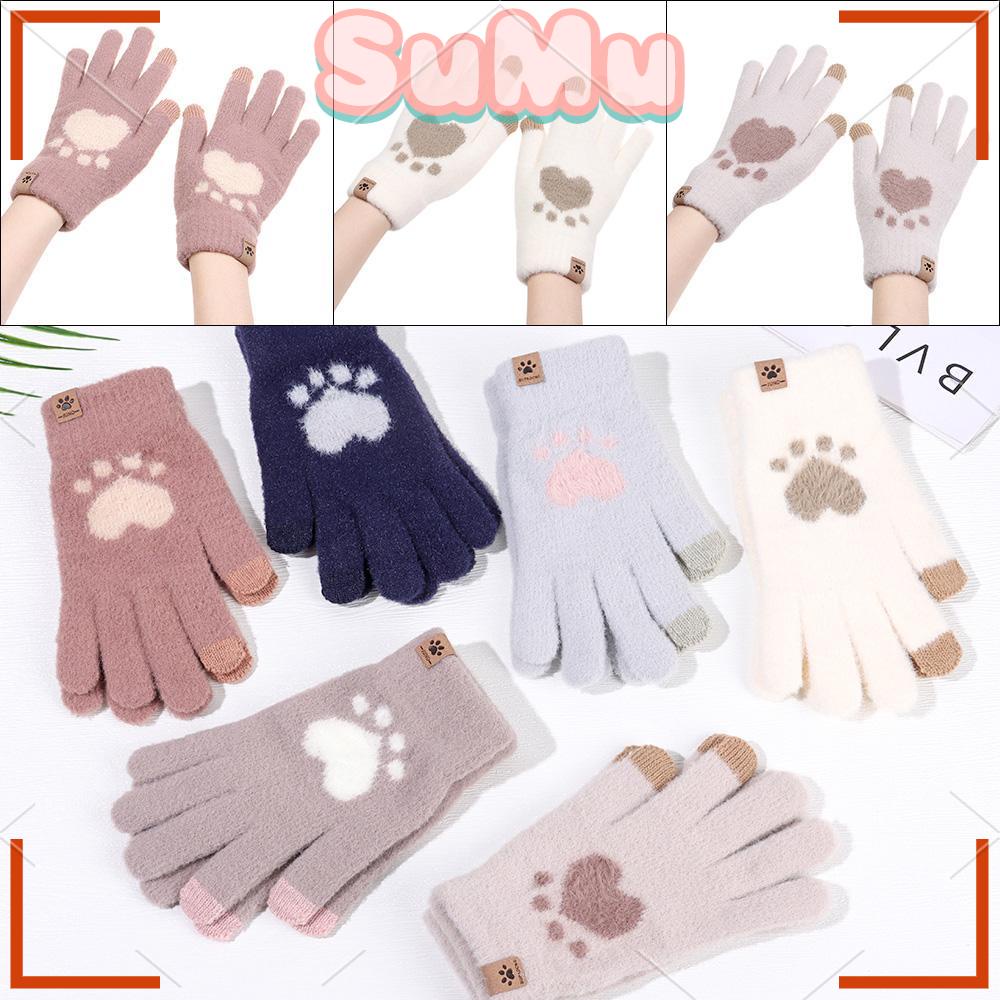Đôi Găng Tay Hình Dấu Chân Mèo Chống Lạnh Có Thể Chạm Màn Hình Cảm Ứng